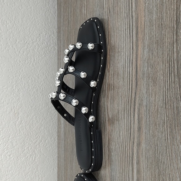 Sincerely Jules VENTURA Black Silver Studs Square Toe Slip On Flat Sandals 6.5 - Picture 4 of 10